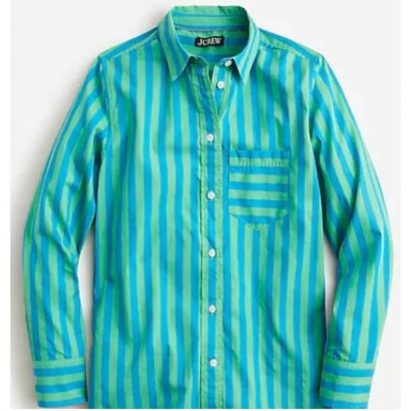 J. Crew Classic-fit cotton poplin shirt in stripe Green Blue NWT - Picture 1 of 8